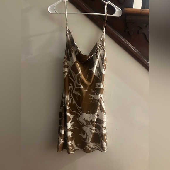 Pretty Garbage “Take Me Out” Satin Slip Dress – Brown Marble Print – Sm (NWT) - Picture 1 of 6